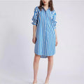 European and american export cross-border   new spring/summer fashionable striped print turn-down collar shirt dress