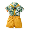 New kids' summer outfit set: boys' short-sleeve cotton shirt & overalls - perfect for first birthday celebrations & floral shirt options