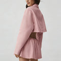 new arrival cotton mixed draped loose waist cord breathable stand collar zipper outwear short skirt casual sports suit