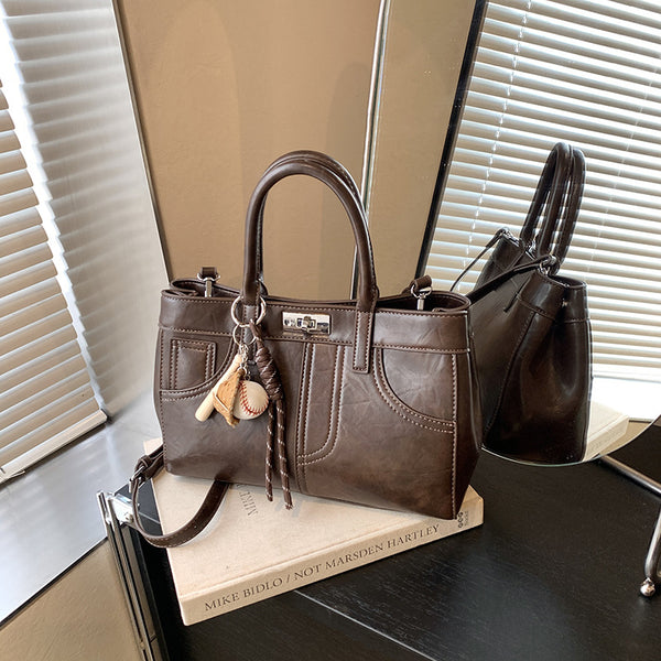 Premium retro Maillard brown bag women's 2025 new autumn and winter versatile messenger bag portable tote bag