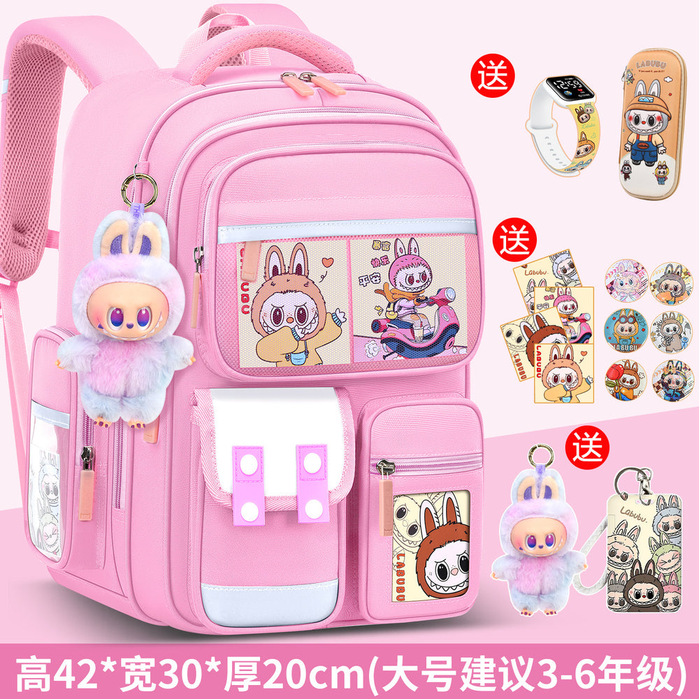 2026 new labubu backpack for girls, elementary school students grades 1-6, boys' lightweight kids' backpack, spine protection, and weight reduction