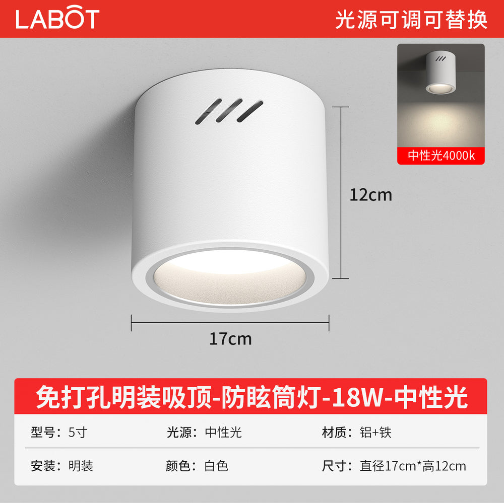 Led surface mounted downlight, anti-glare, round, external, punch-free, no-drill installation, ceiling-mounted, all-aluminum