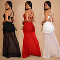 C7515 cross-border   fashion women's sexy one-shoulder see-through mesh backless dress