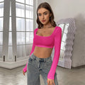 fall/winter new arrival: cross-border european & american style activewear cropped knit high-stretch long sleeve t-shirt top