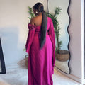 European and american women's clothing  autumn new collection: sweet and fresh asymmetrical neckline, extra-long flared sleeves, high-waisted slimming pleated maxi skirt