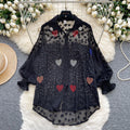 Accessible luxuryfrench styleclassy lantern sleeve shirt women's summer mesh hot diamond loose flesh-covering designeleganttops