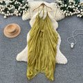 French holiday style halter backless suspender dress women's pure desire classy sense of asymmetrical atmosphere elegant long skirt