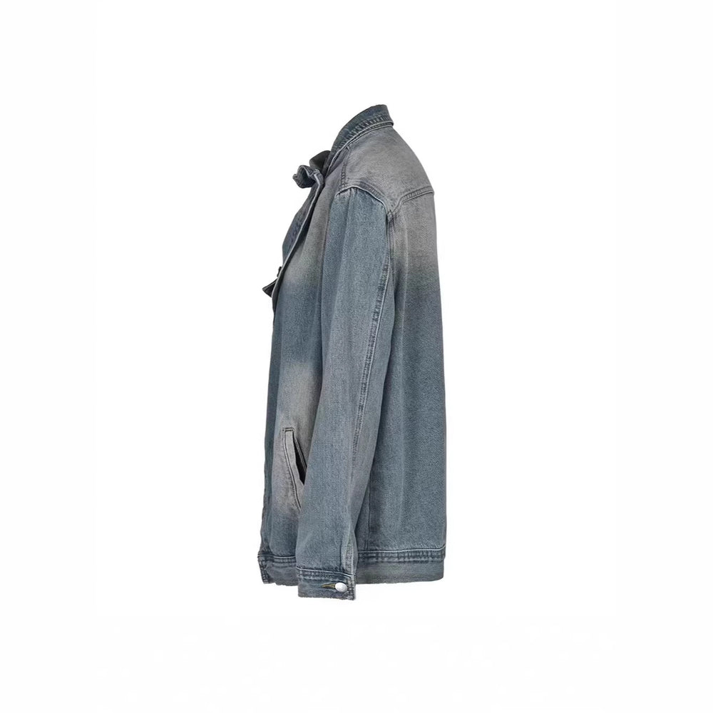 Fashion cross-border  asymmetrical washed denim outwearlooseniche stylesense of designshort lapeltops for women