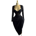 European and american women's clothing  summer new arrival: elegant square neck lace long sleeve high waist slimming midi dress