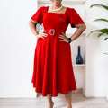 D568export women's clothing cross-border  summer women's new fashion square collar pure color high waist large skirt african dress