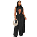 C7538 cross-border   fashion women's sexy solid color tie-up sleeveless pants set