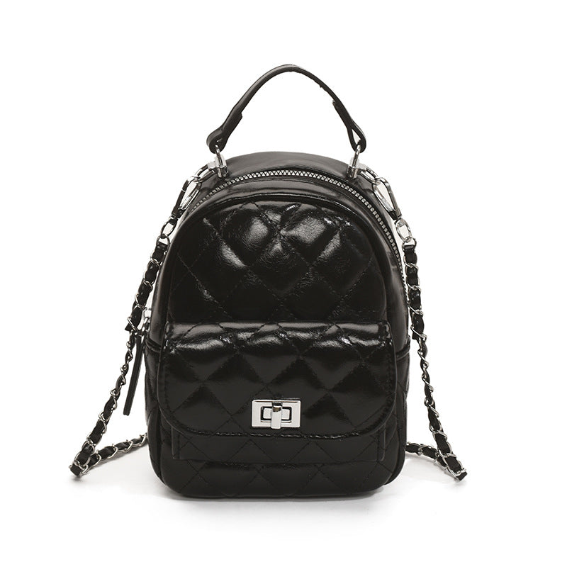 Korean style minimalist diamond pattern soft leather backpack for women, 2025 new fashionable and unique small backpack, simple shoulder travel bag