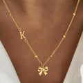 European and american style ins style bow letter necklace 18k gold niche clavicle chain women's summereasiest for match exquisite pendant