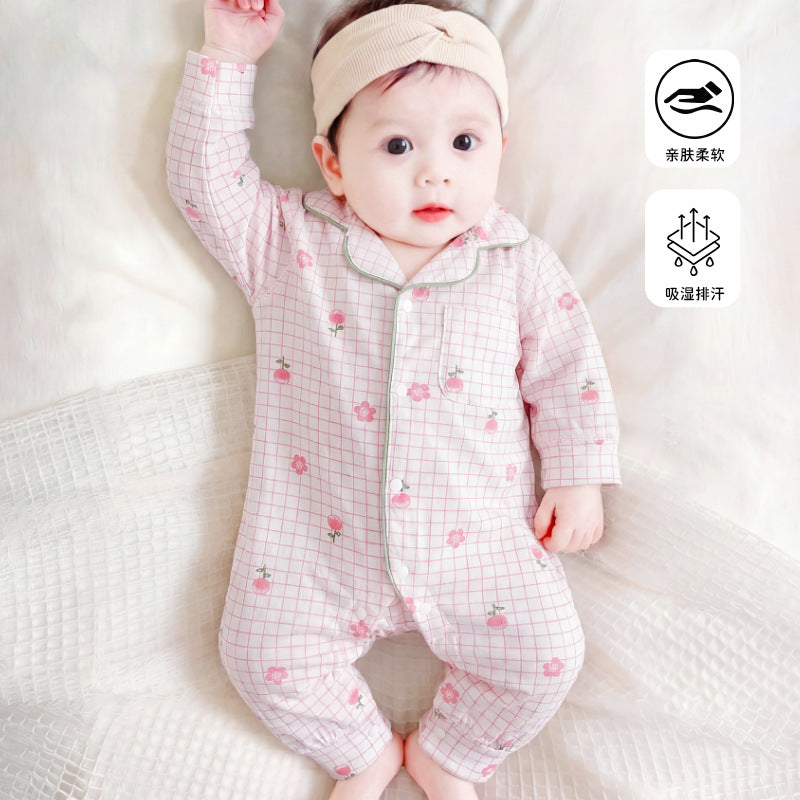 Infant romper - summer lightweight, class a, long sleeve, turn-down collar, newborn air conditioning suit, baby crawling suit for boys and girls
