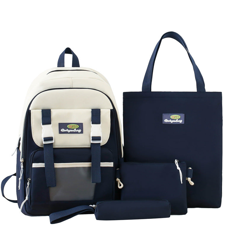 School bag, primary and secondary school student backpack 2025 new large-capacity four-piece set, school bag, tutoring bag, fashionable student backpack.