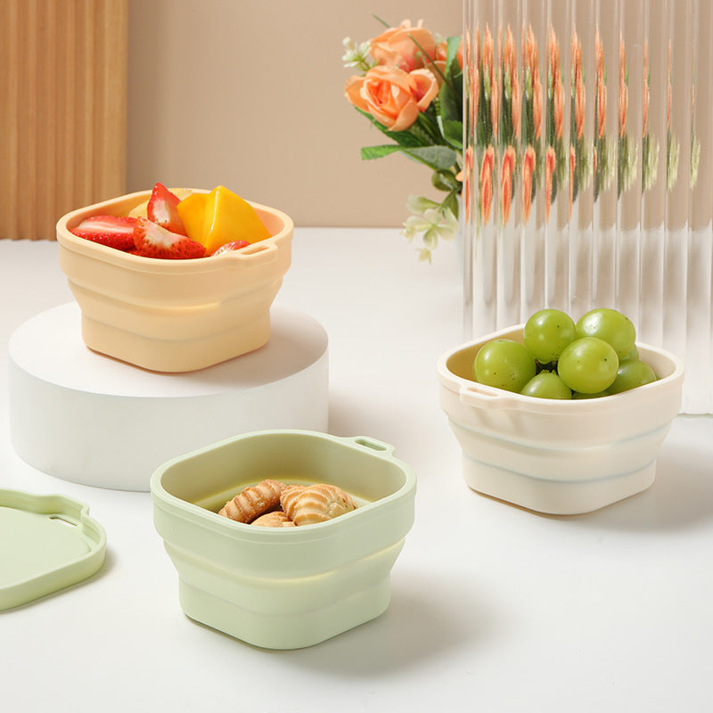 Portable outdoor travel silicone foldable small square bowl lunch box cutlery set food grade silicone instant noodle bowl