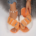 amazon women's open-toe color block crossover rhinestone comfort soft sole slippers - plus size pearl slides