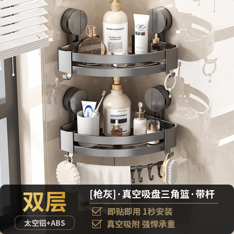 Thickened suction cup bathroom storage rack punch-free wall-mounted bathroom new arrival triangle basket corner storage rack