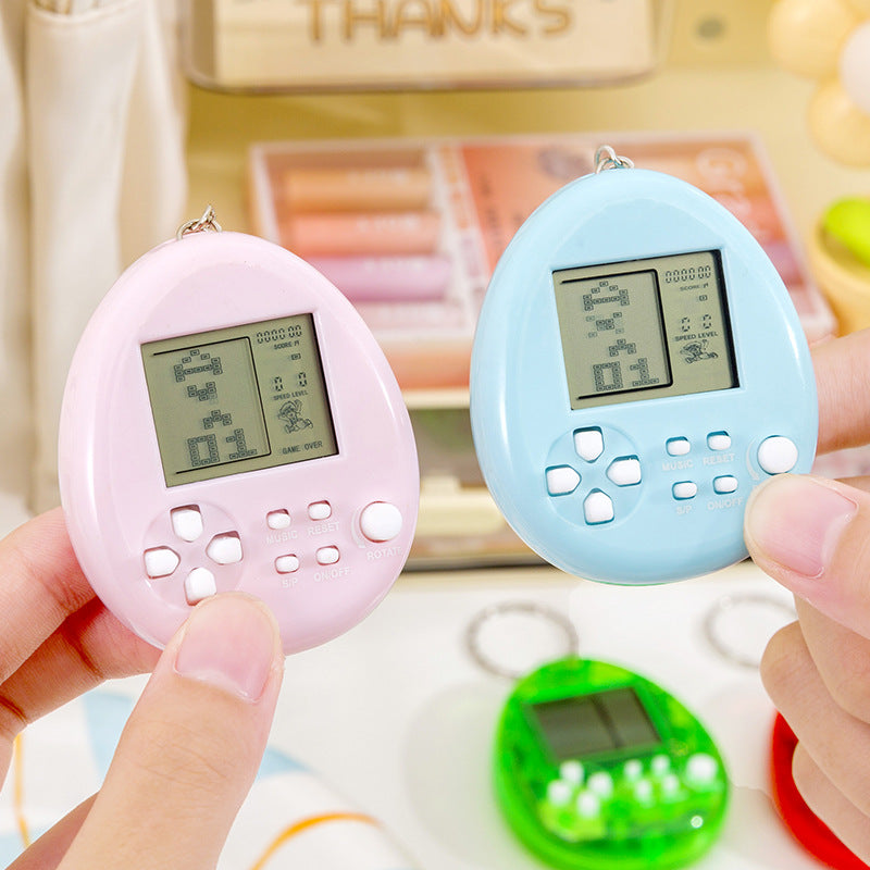 creative round keychain tetris mini game console toy handheld electronic game console charm