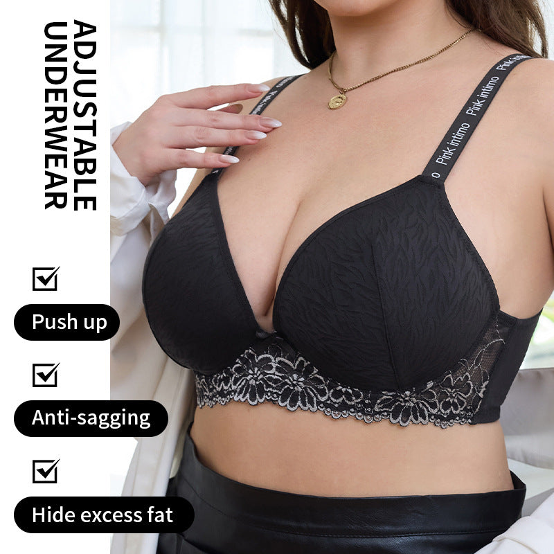 wholesale plus size women's bra laceplaid push-up anti-sagging big breasts appear small push-up plus sizeintimates