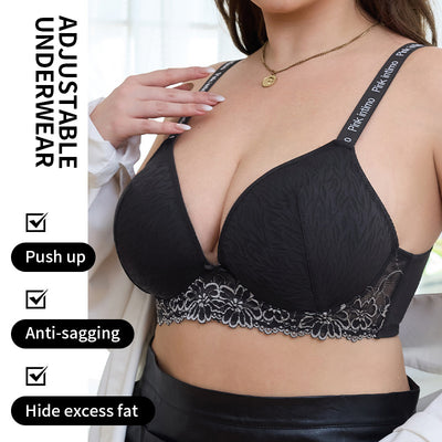 wholesale plus size women's bra laceplaid push-up anti-sagging big breasts appear small push-up plus sizeintimates