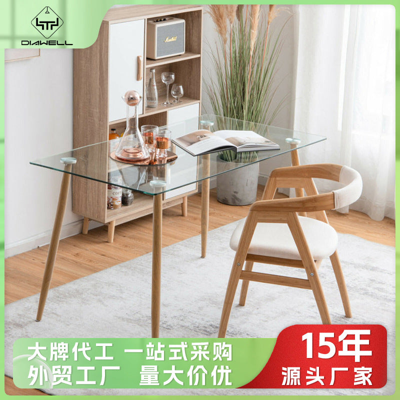 Glass dining table small apartment table for homecasual cream style rectangular tempered glass dining table