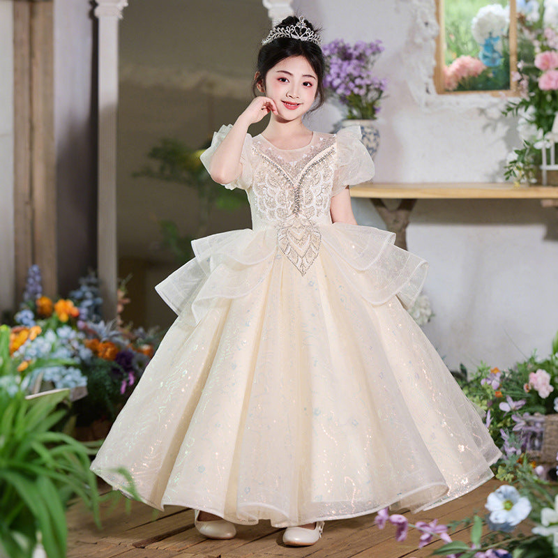 Girls' formal dress - stunning princess gown - high-end little girl's hostess/piano performance dress - princess style sequin dress