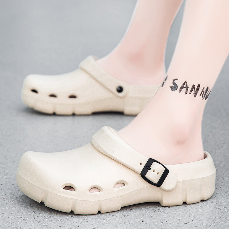 Foreign trade new Baotou Birkencool slippers women wear seaside beach hole shoes in summer versatile half-drag Muller shoes