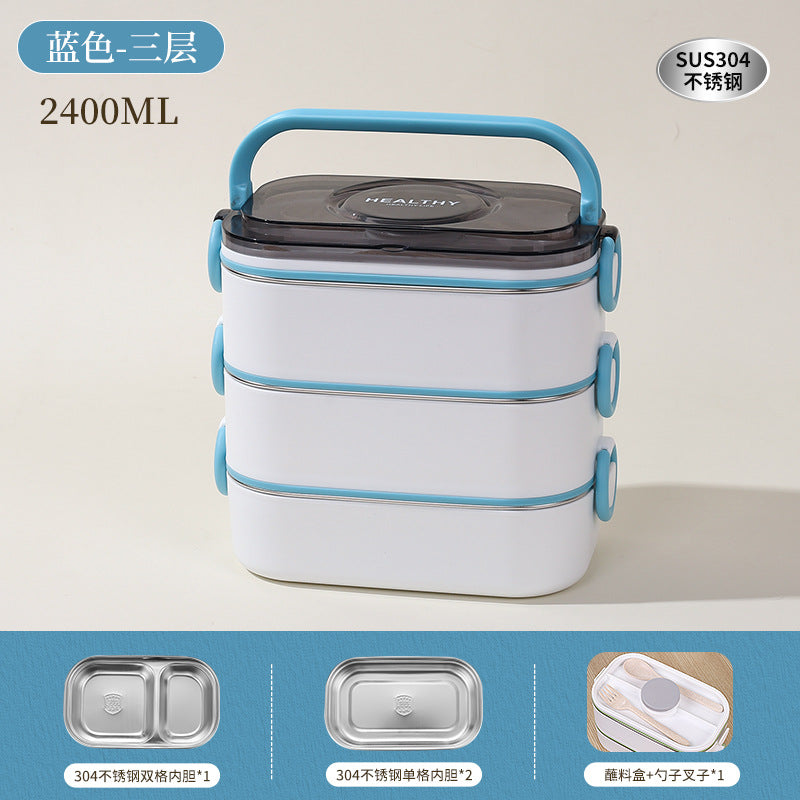 304 stainless steel multi-layer lunch box, office workers can enter the microwave oven for lunch, heat preservation lunch box, student bento box