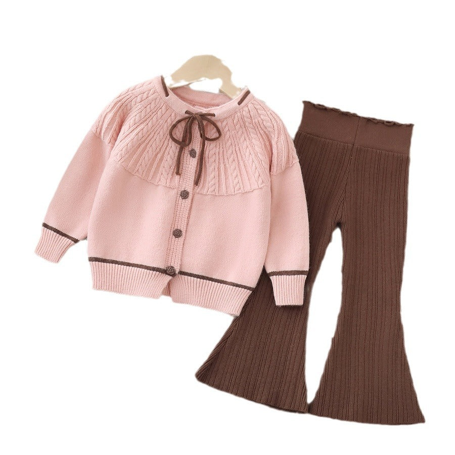 Dropshipping girls' knitted sweater two-piece set -  autumn/winter new collection - baby girl pants set