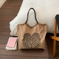 Casual women's shoulder & crossbody bag - large capacity shopping tote - nylon canvas bag - spring handmade printed fabric bag