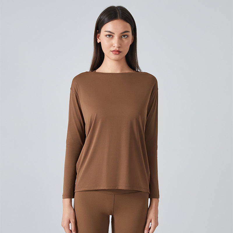 new arrival: double-sided nude feel loose fit long sleeve women's slimming breathable minimalist training fitness yoga top ds010