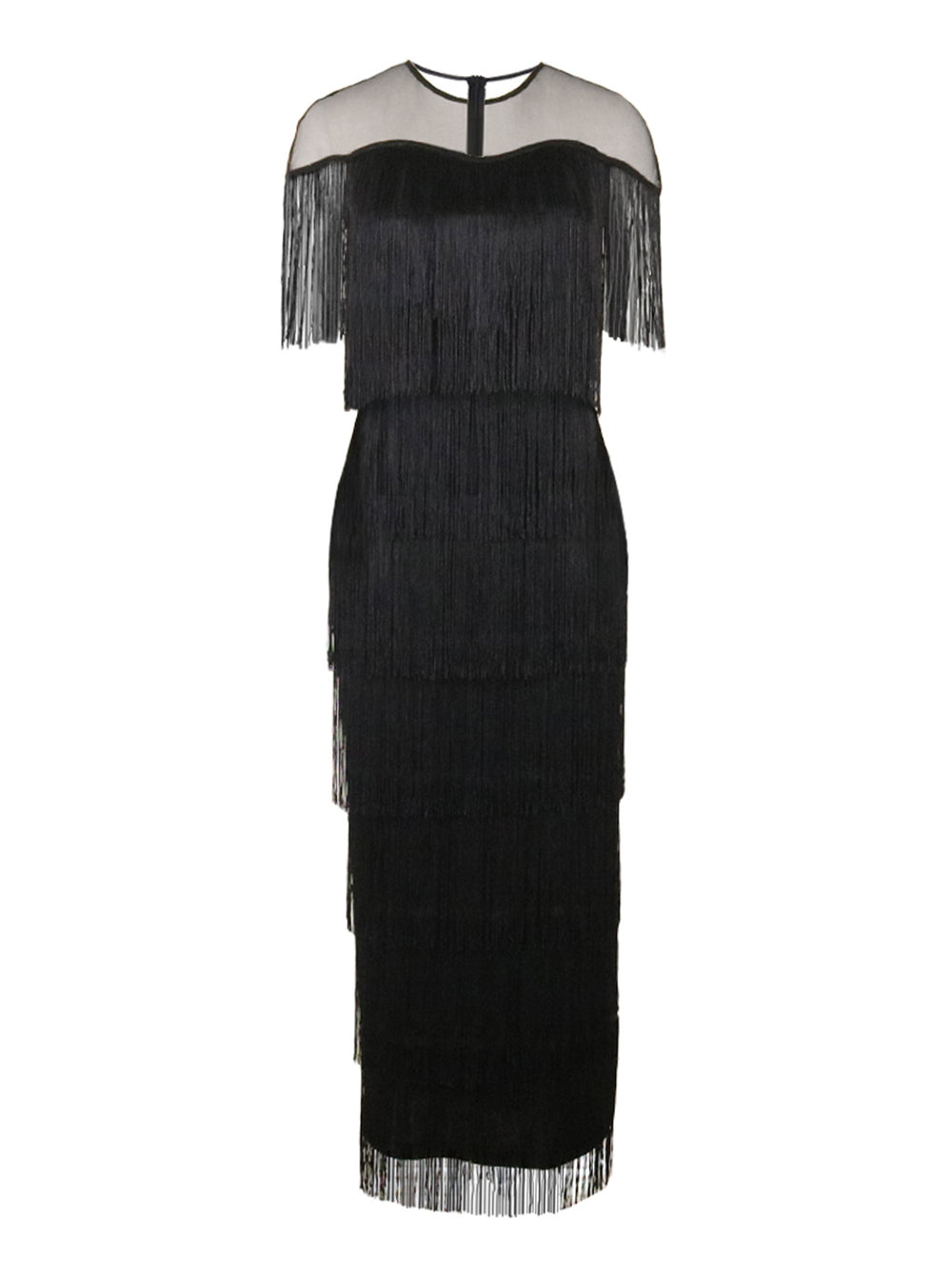 new mesh patchwork tassel crew neck dress high waist slim fit evening sexy bodycon dress