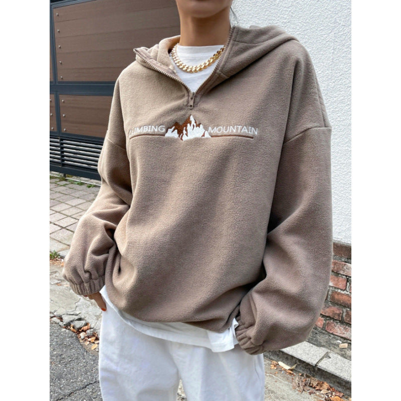 Pure colorletterembroiderprintinghooded sweatshirtloose lazy style stand collar with zipperfashion cross-borderautumnew arrival
