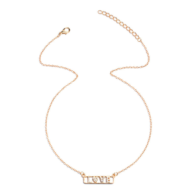 Wholesale letter necklaces - european & american style, cross-border autumn/winter jewelry & accessories, high-end diamond-studded love women's gold-plated choker