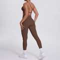 New arrival cross-border fashion double-sided nylon beautiful back tight cross sports yoga suit running fitness two-piece set