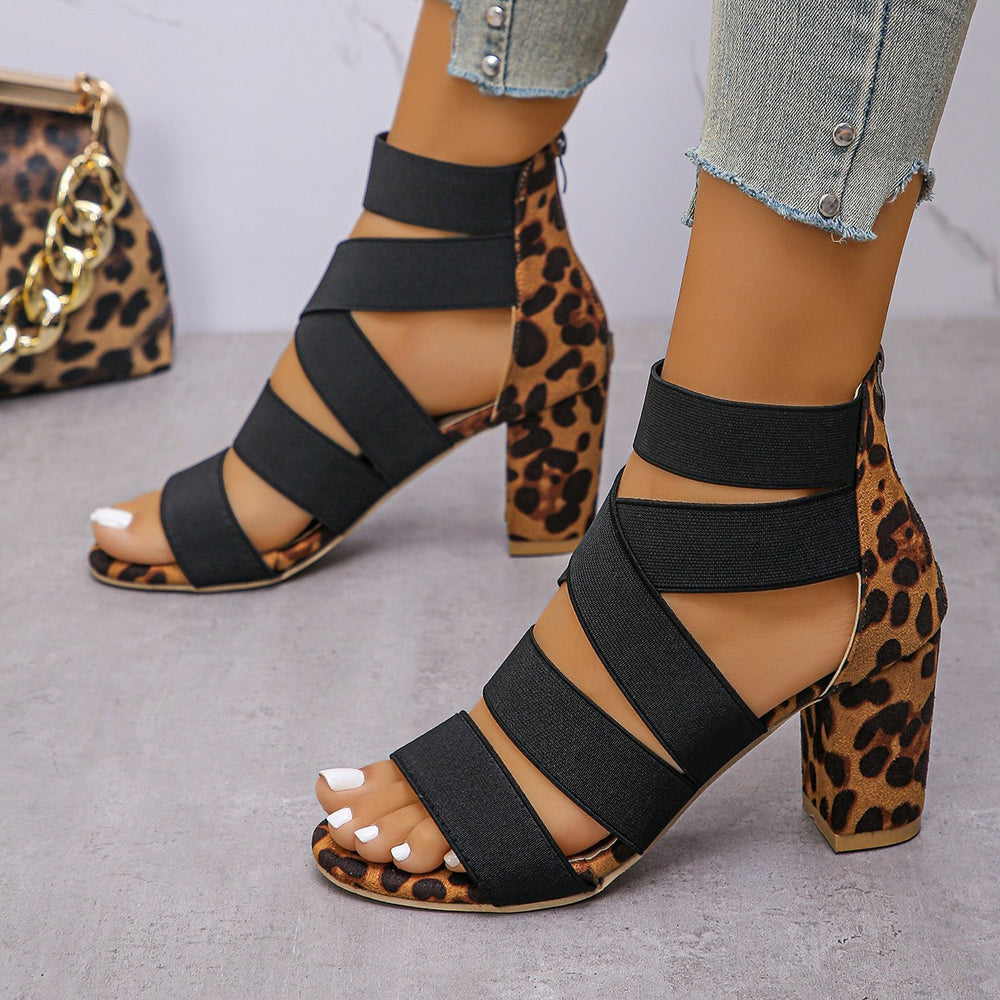 Women's roman-style mid-heel sandals -  new summer collection - wholesale thick heel, back zipper, and closed-toe sandals for cross-border e-commerce