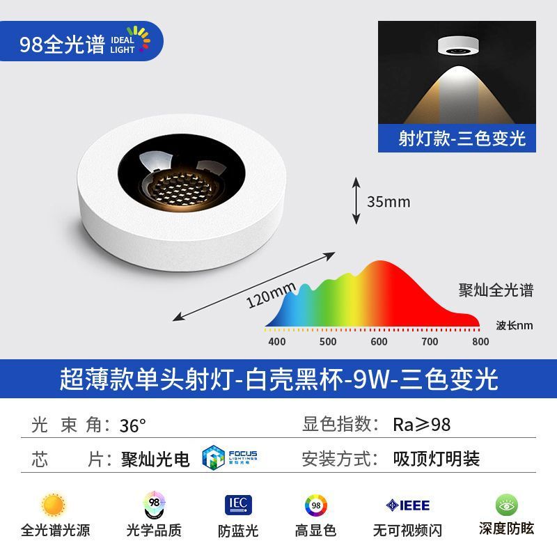 Ultra-thin round surface-mounted downlight normcore full spectrum led no main light lighting ceiling anti-glare single head small bold lamp