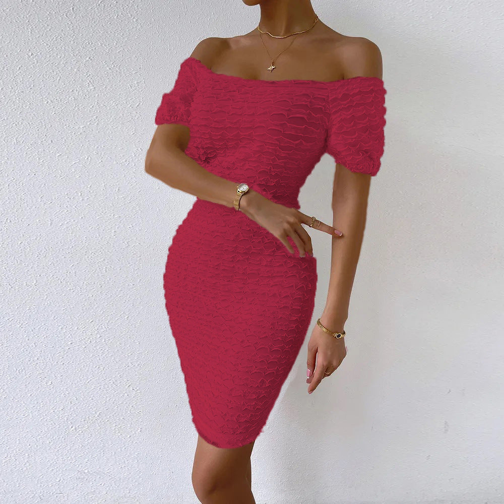 Amazon fashion cross-border women's summer  one-shoulder short sleeve off-shoulder sexy bodycon mini dress