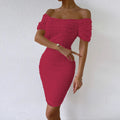 Amazon fashion cross-border women's summer  one-shoulder short sleeve off-shoulder sexy bodycon mini dress