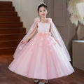 Customized export girls' dresses with shawl, ribbon, host performance, mesh, high-end children's princess dress for runway show and performance