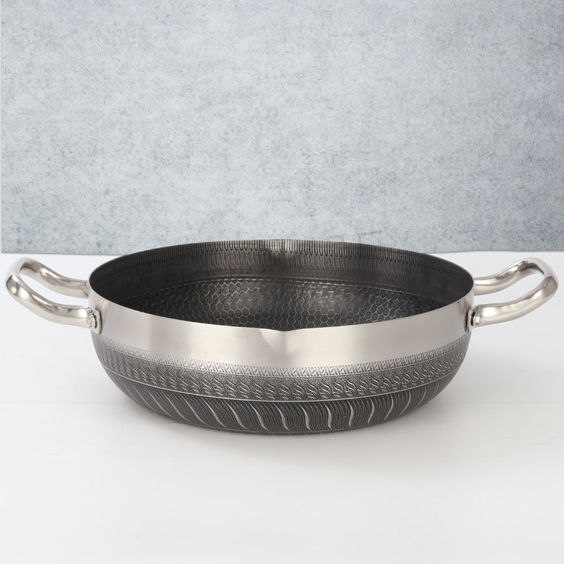 double-ear frying pan, deepened stainless steel flat bottomfor home pancake baking pan, induction cooker, gas honeycomb non-stick pan