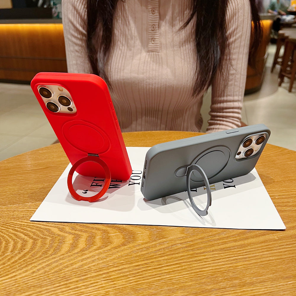 Suitable for apple 17promax mobile phone case liquid silicone magnetic holder iphone15 protective cover 12promax