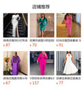 retrov necksatin mid-sleeve dress stereo flower waist slit evening party dress dress