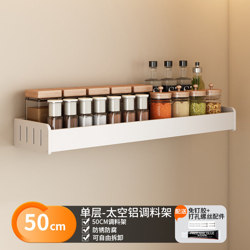White Kitchen Shelf No Punching Wall Hanging Knife Holder Seasoning Household Multifunctional Cutting Board Wall Storage Rack