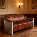 American retro aluminum leather sofa chair rivet industrial style furniture coffee shop bar ktv sofa first layer cowhide