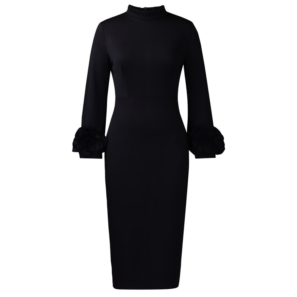 C8638 european and american cross-border half turtleneck elegant silm elegant ol long sleeve stereo flower foreign trade dress