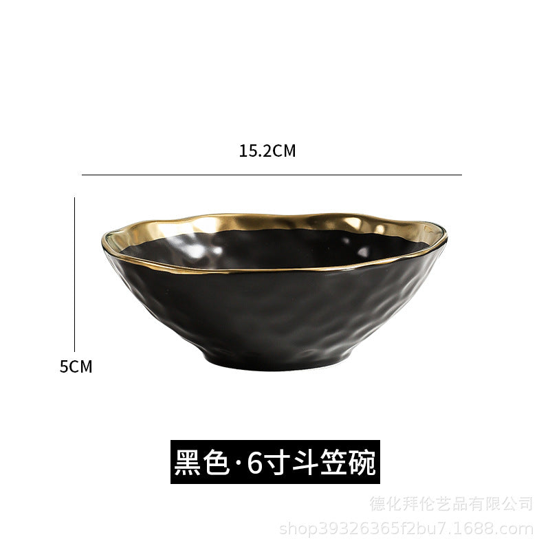 New arrival high-end gold-plated edge western steak plate matte ceramic bowl plate set combination large hat bowl wholesale