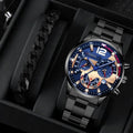 hot-selling men steel band calendar quartz watch bracelet suit quartz watch men's watch
