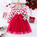 Girls' dress, flutter sleeve printed patchwork mesh dress